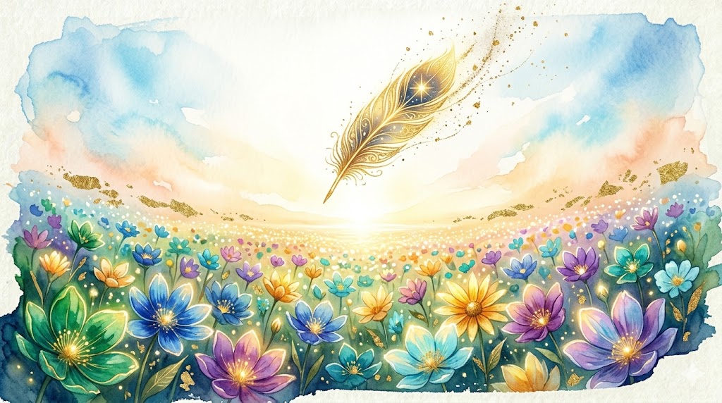 光に照らされ、自立して咲き誇る色とりどりの花々と解放的な空