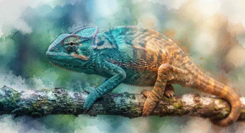 自分の色の美しさに自信をもっているカメレオンの画像