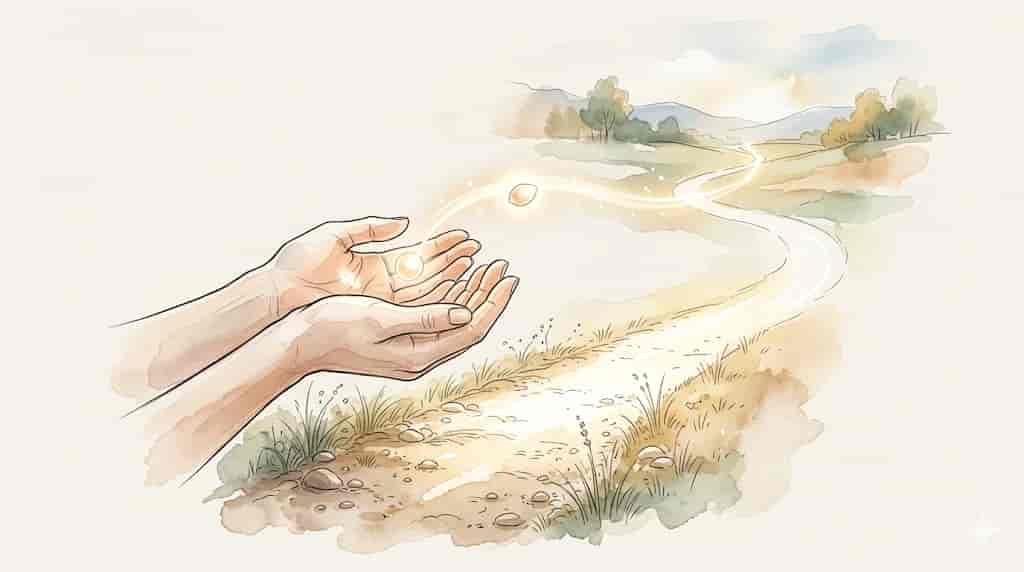 手放したものが失われるのではなく、別の道へと優しく旅立っていく様子