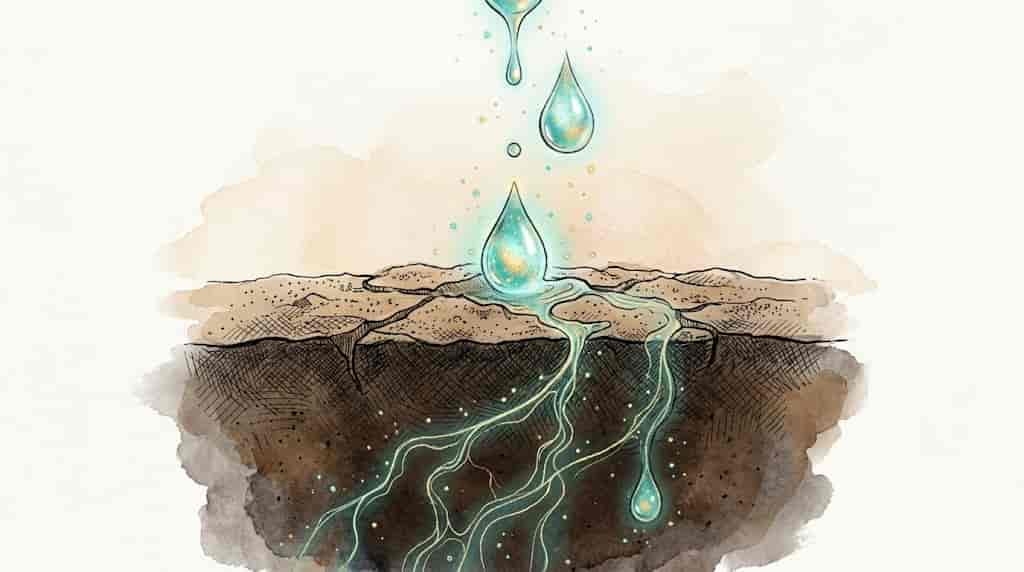 激しく降るのではなく、地面の奥深くまで静かにじんわりと染み込んでいく雨の様子
