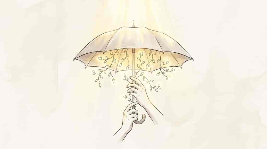過去の雨を知っているからこそ、誰かのために差し出せる「二本目の傘」のイラスト