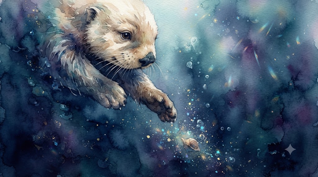 海の底へ静かに沈んでいくものを見送るラッコの手のイメージ